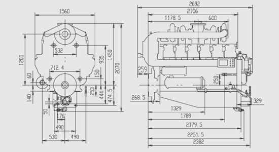 The project drawing of exterior view and interface size