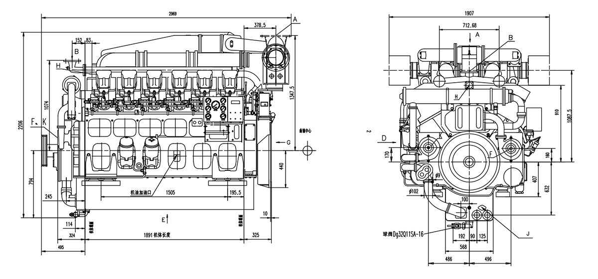 The project drawing of exterior view and interface size