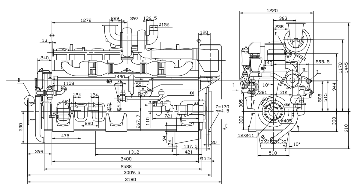 The project drawing of exterior view and interface size