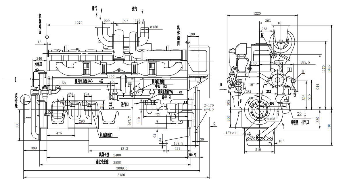 The project drawing of exterior view and interface size