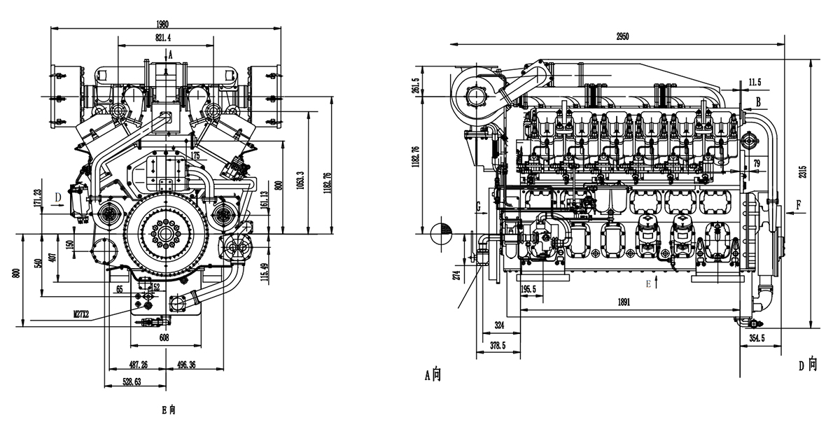 The project drawing of exterior view and interface size